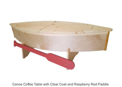 Canoe Coffee Table with Clear Coat and Raspberry Red Paddle