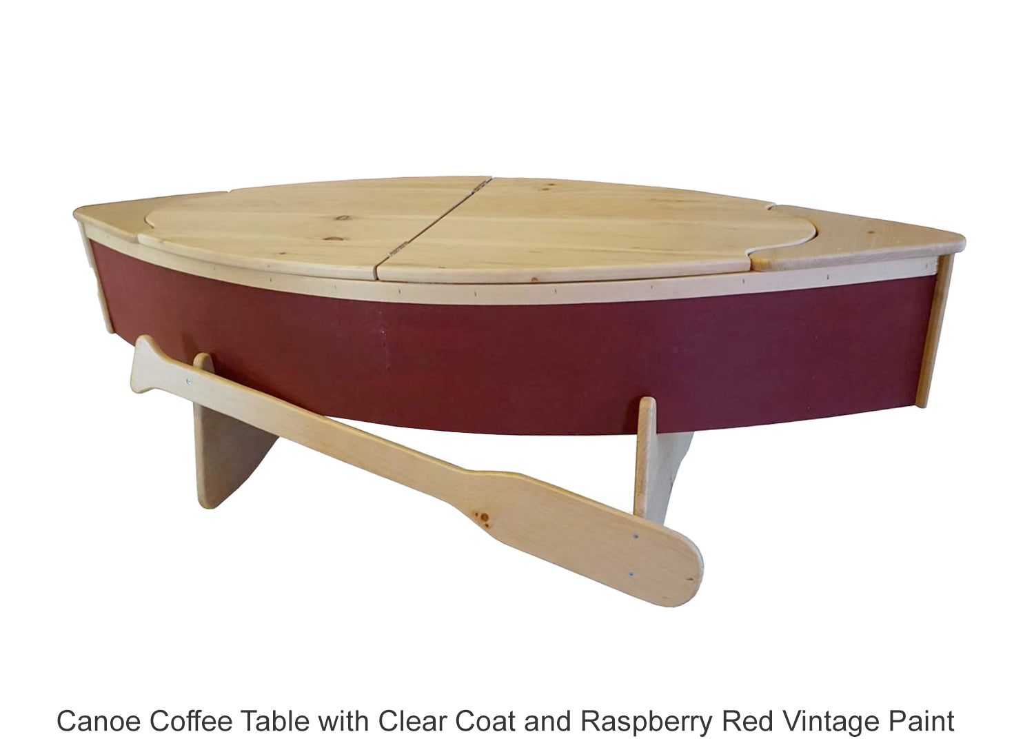 Canoe Coffee Table with Clear Coat and Raspberry Red Vintage Paint