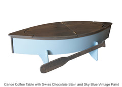 Canoe Coffee Table with Swiss Chocolate Stain and Sky Blue Vintage Paint