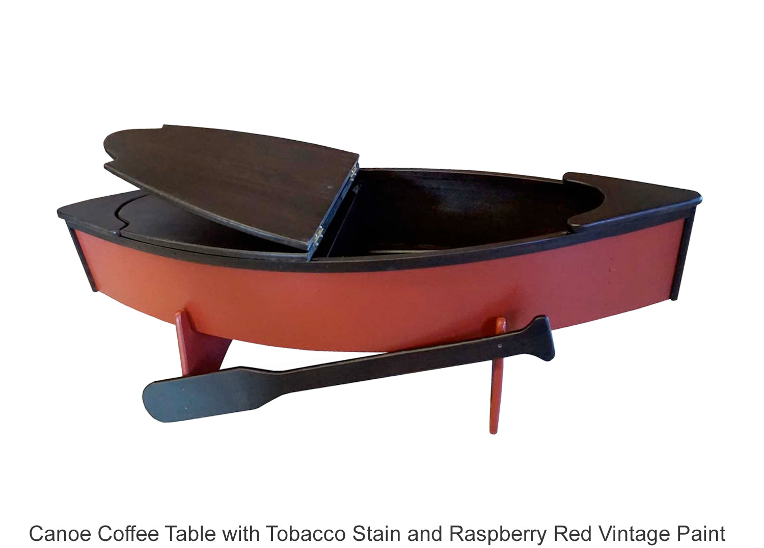 Canoe Coffee Table with Tobacco Stain and Raspberry Red Vintage Paint