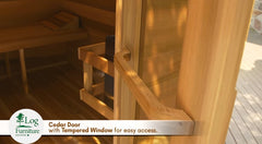 Cedar door with tempered window for easy access