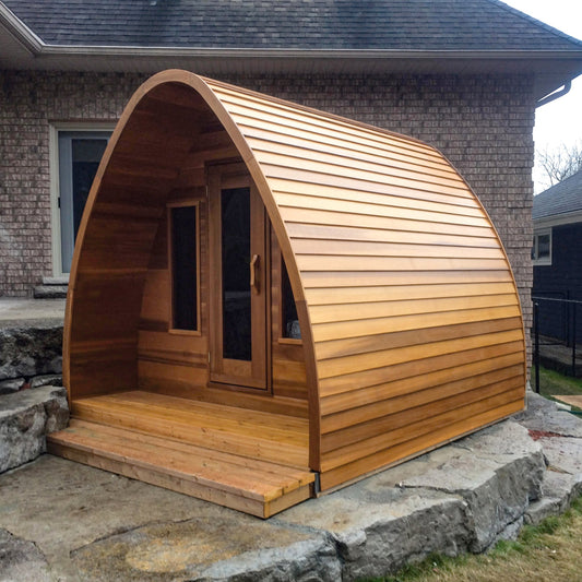 Clear Western Red Cedar POD Sauna 8' x 6' in the Backyard