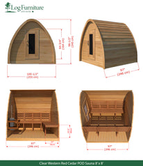 Clear Western Red Cedar POD Sauna 8' x 8'