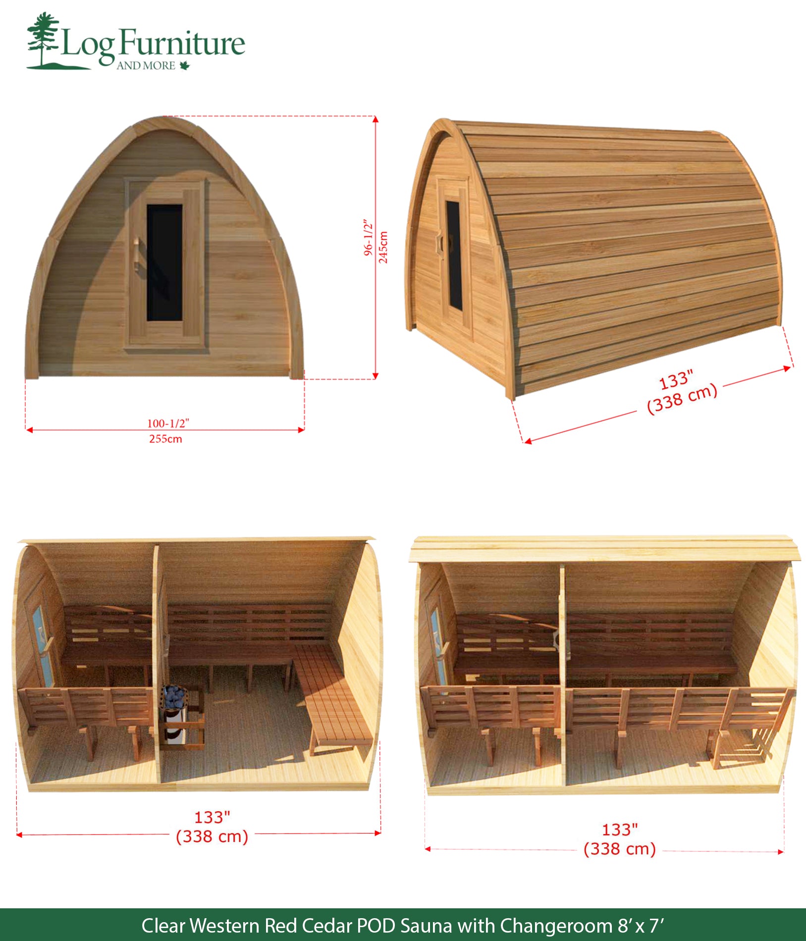 Clear Western Red Cedar POD Sauna with Changeroom 8' x 7'