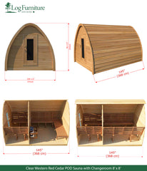 Clear Western Red Cedar POD Sauna with Changeroom 8' x 8'