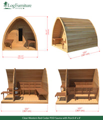 Clear Western Red Cedar POD Sauna with Porch 8' x 8'