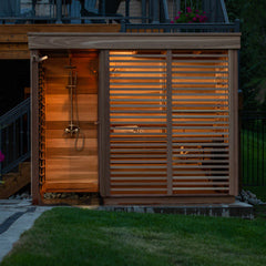 Knotty Cedar Pure Cube Outdoor Sauna with Shower