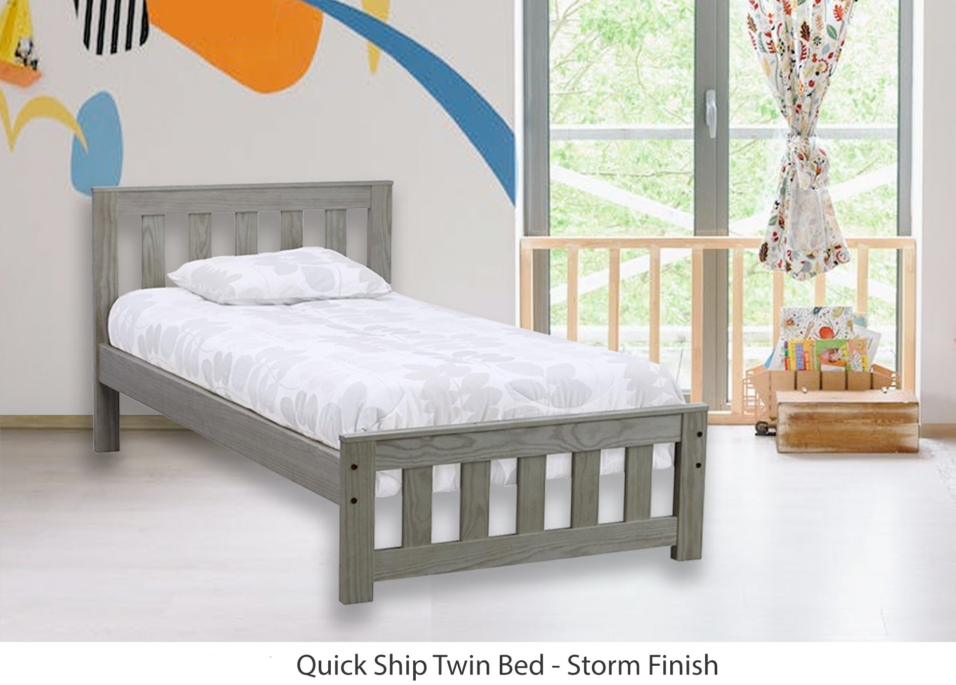 Oskar Quick Ship Twin Bed - Storm Finish