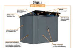 Denali Steel Storage Shed 8' x 5' - Anthracite - Details