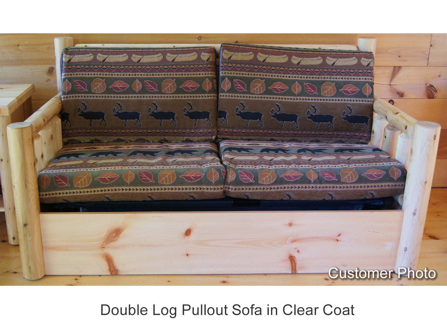 Double Log Pullout Sofa Sleeper with Clear Coat Finish