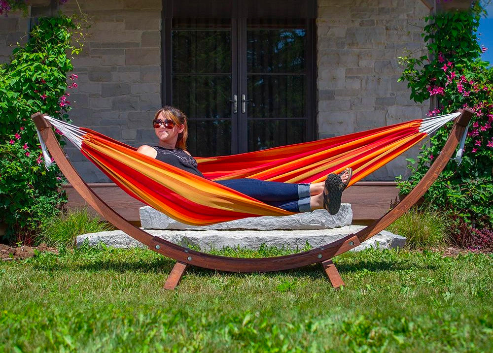 Double Sunbrella Hammock with Solid Pine Stand