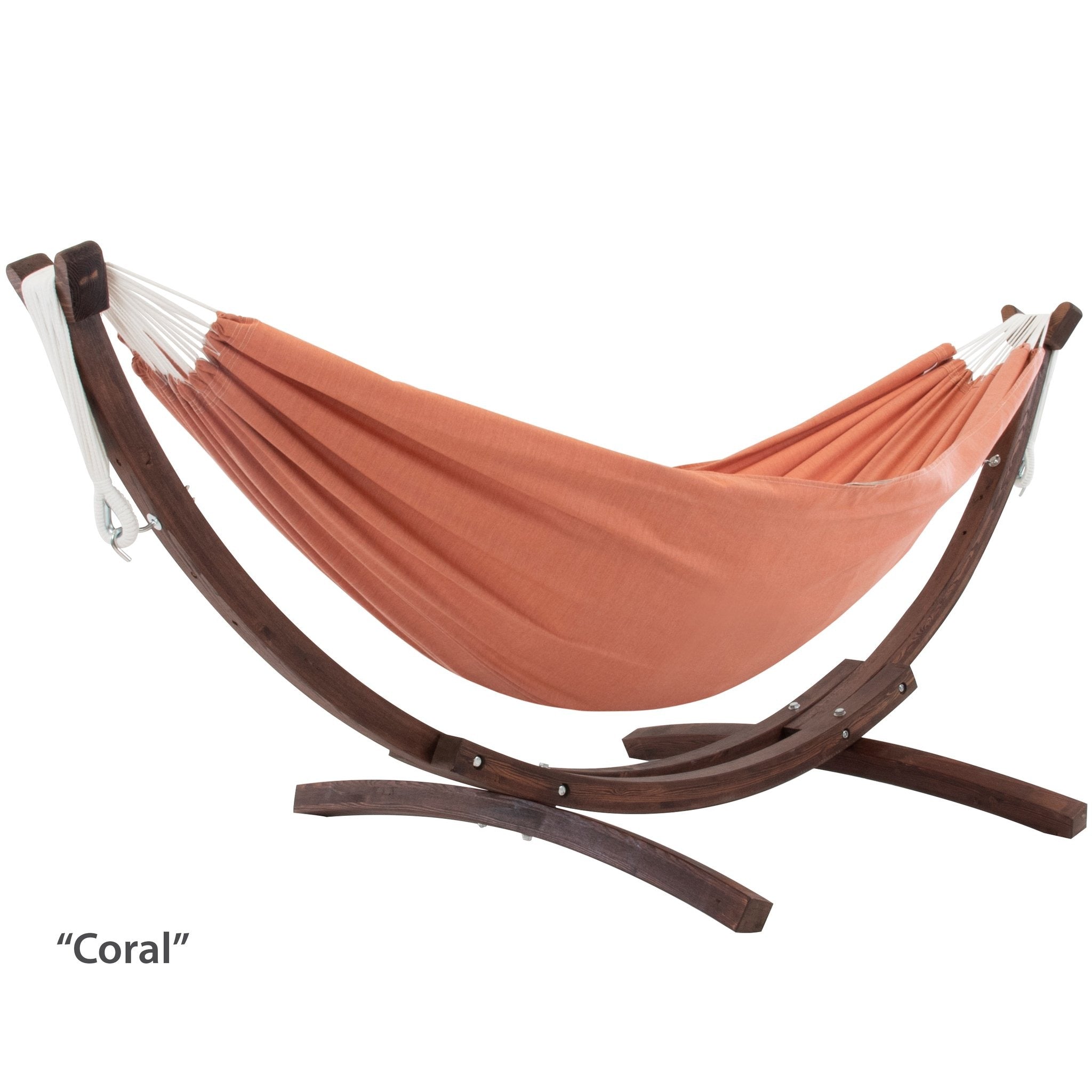 Double Sunbrella Hammock with Solid Pine Stand Coral