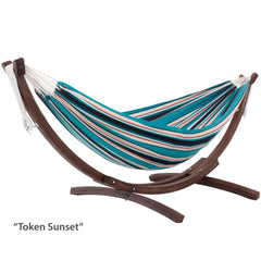 Double Sunbrella Hammock with Solid Pine Stand Token Sunset