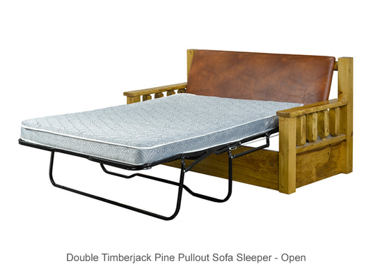 Double Timberjack Pine Pullout Sofa Sleeper open