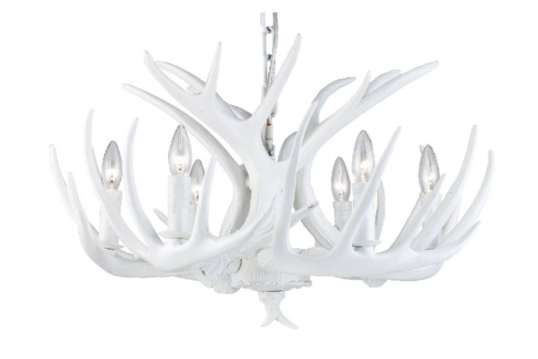 Faux White 6 Candle Light Antler Chandelier