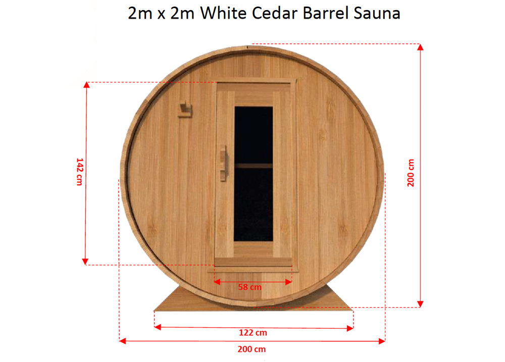 Harmony White Cedar Barrel Sauna 200 cm x 200 cm