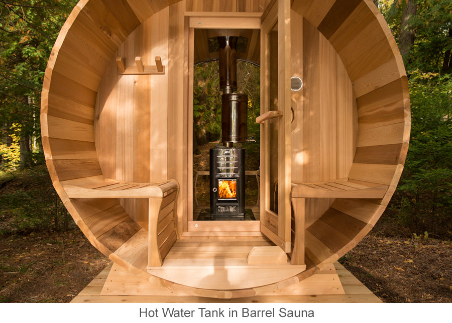 Hot Water Tank in Barrel Sauna