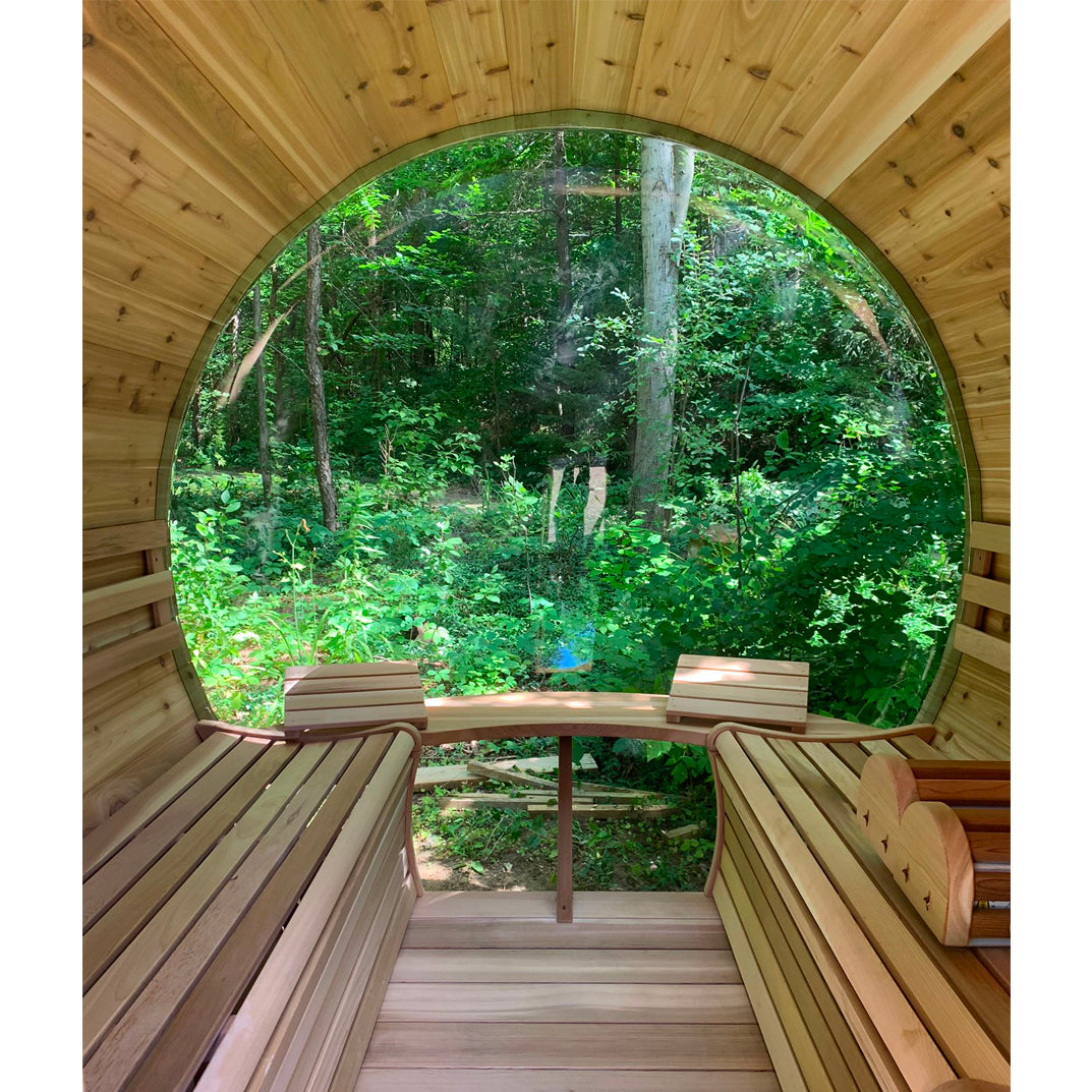 Knotty Panoramic Sauna Inside View