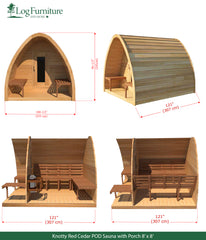 Knotty Red Cedar POD Sauna with Porch 8 ' x 8'