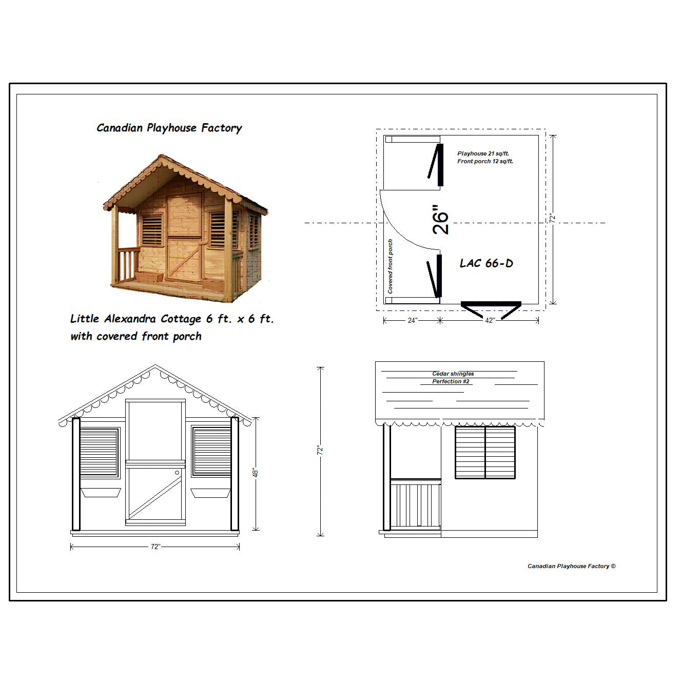 Jordan Cottage Playhouse with Front Porch Dimensions