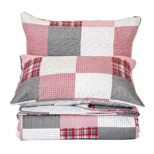 Lodge Pink and Grey Plaid Quilt Set