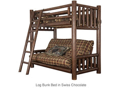 Log Bunk Bed with Futon in sitting position