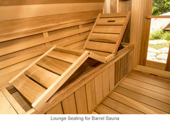 Lounge seating for barrel sauna