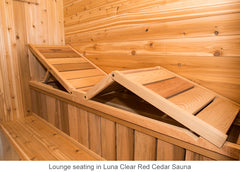 Lounge seating in Luna clear red cedar sauna