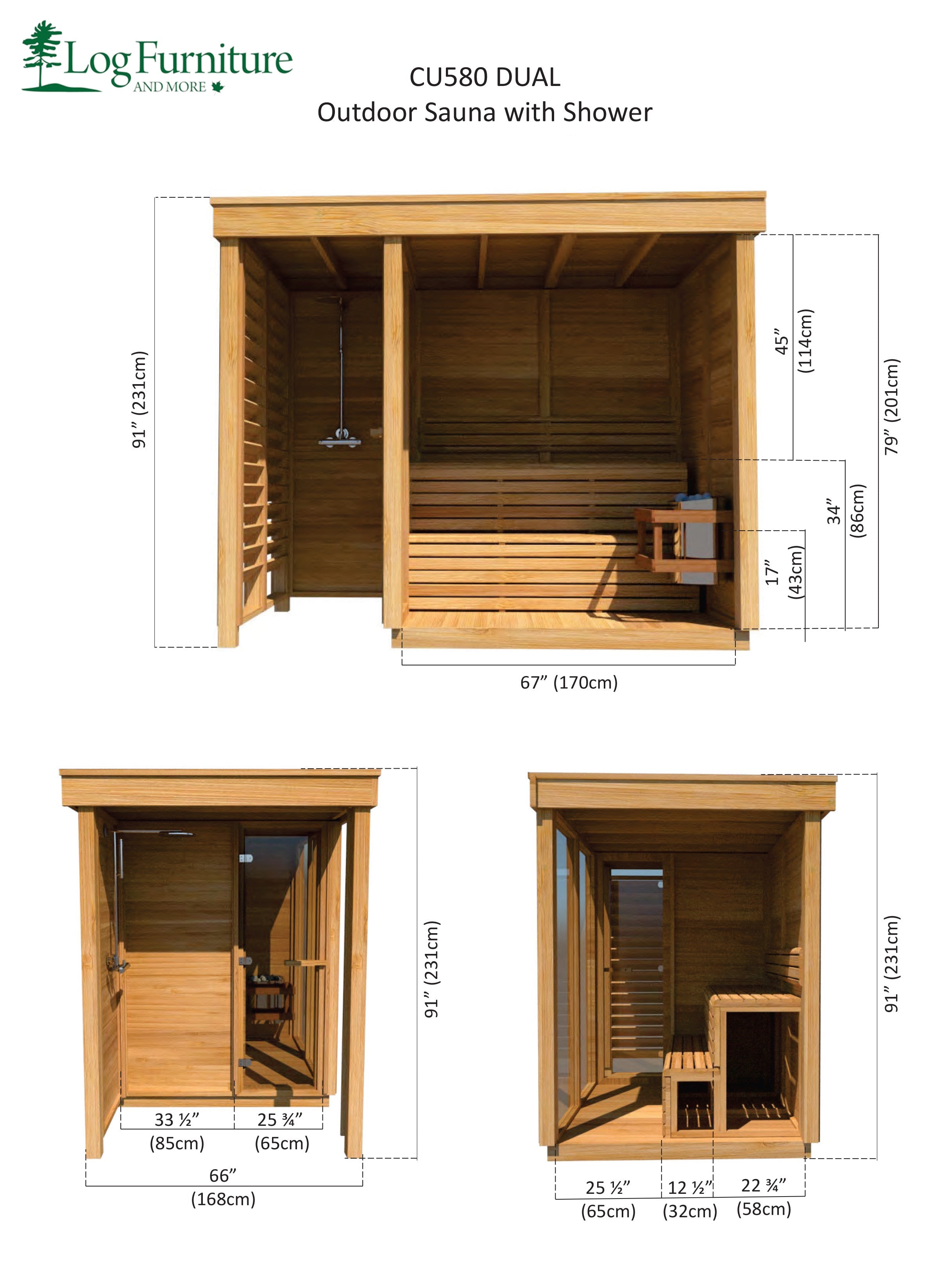 Modern Box Outdoor Sauna with Shower Dimensions 1/2