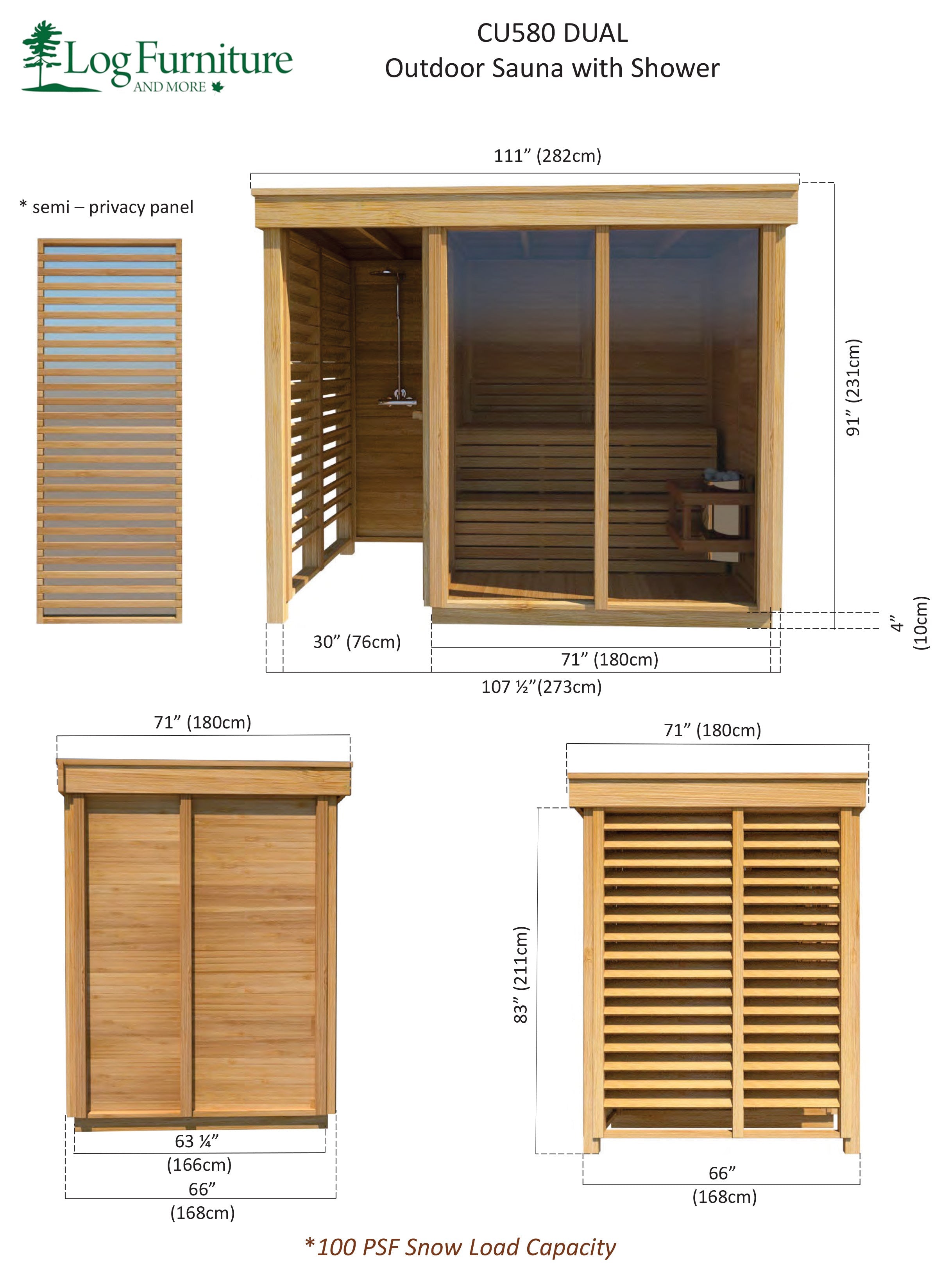 Modern Box Outdoor Sauna with Shower Dimensions 2/2