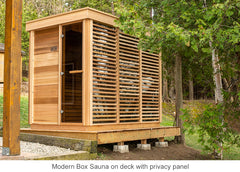 Modern Box Sauna on deck with privacy panel