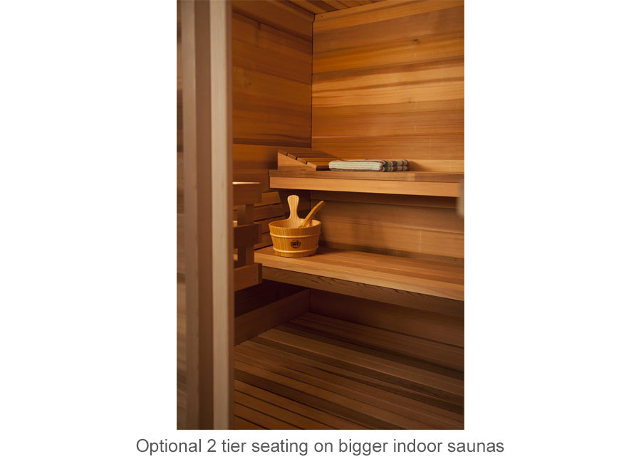Optional 2 tier seating on bigger indoor saunas
