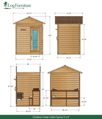 Outdoor Cedar Cabin Sauna - 5' x 6'