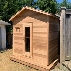 Outdoor Cedar Cabin Sauna with One Front Window