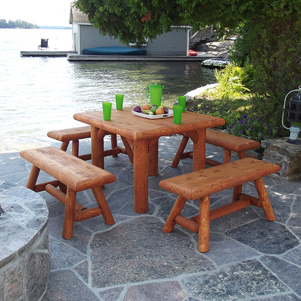 Outdoor Log Dining Table by the lake