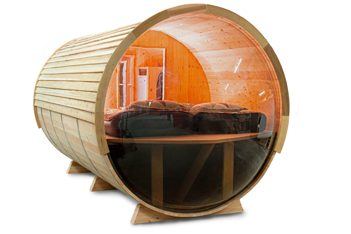glamping barrel with panoramic window