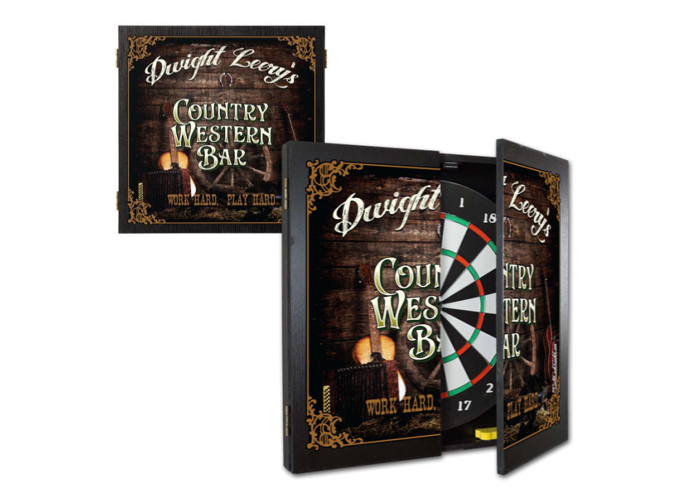 Personalized Country Western Dartboard & Cabinet Set