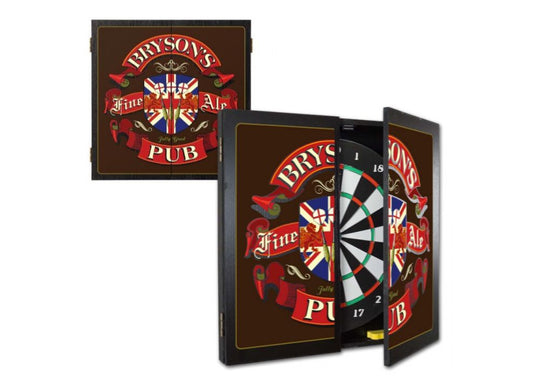 Personalized English Pub Dartboard & Cabinet Set