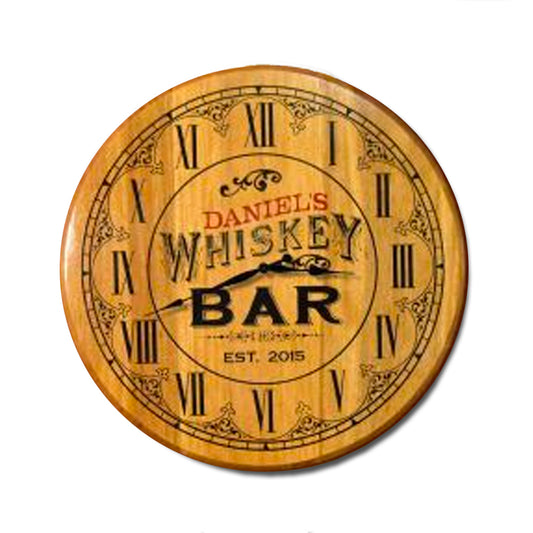 Personalized Whiskey Bar Barrel Head Clock