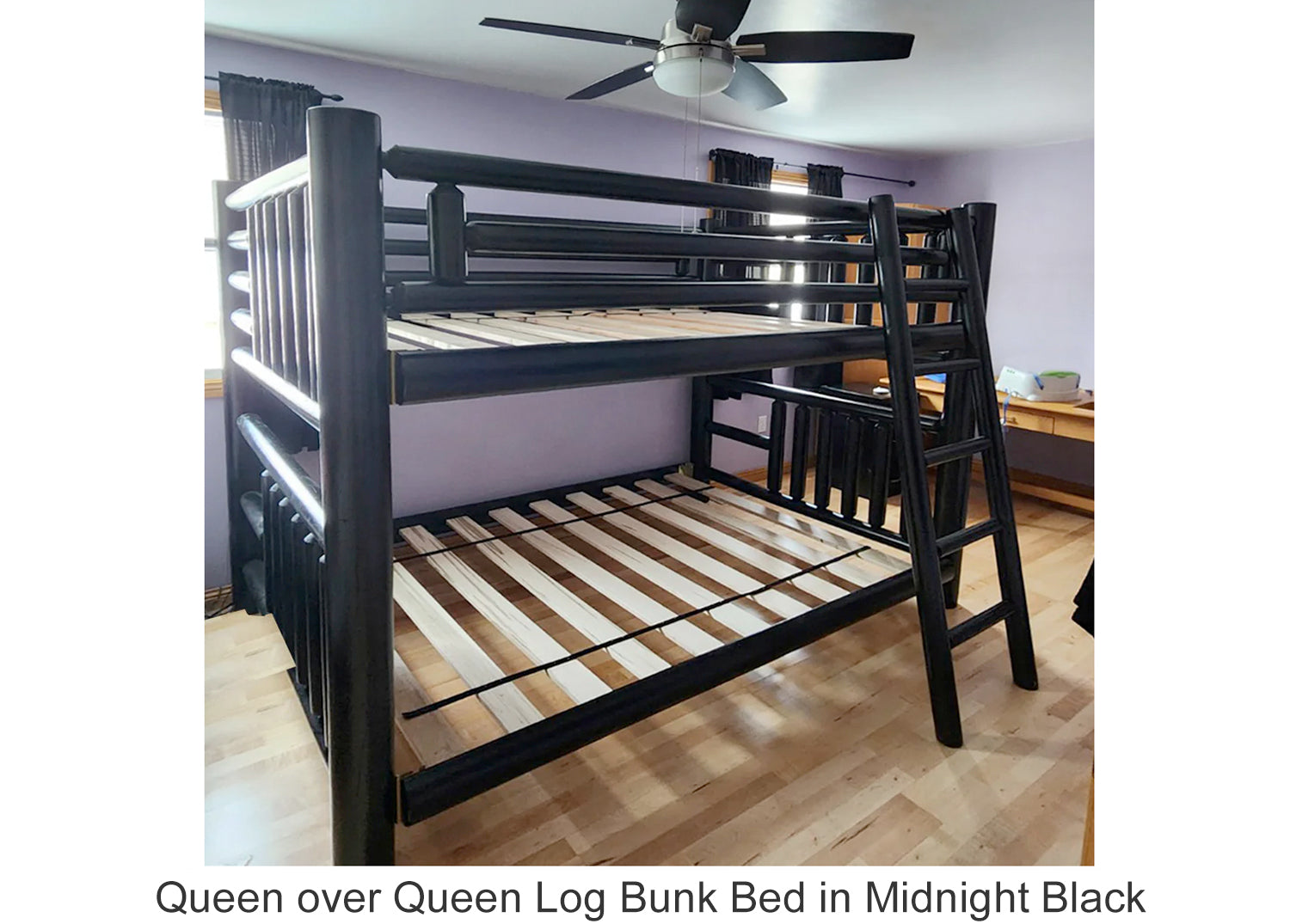Queen over Queen Log Bunk Bed in Midnight Black