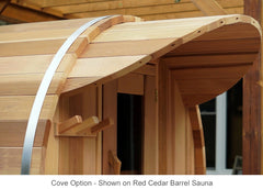 Cove cover for a barrel outdoor cedar sauna