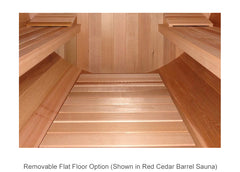 Benches inside a barrel sauna