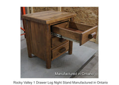 Rocky Valley 1 Drawer Log Night Stand Manufactured in Ontario