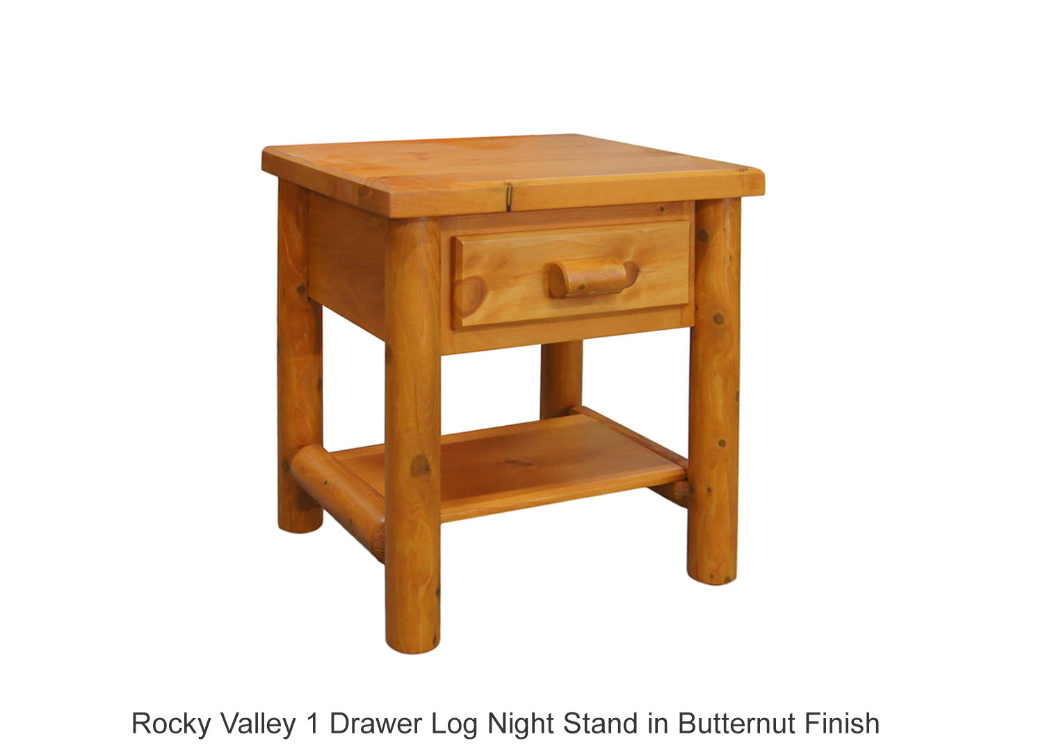 Rocky Valley 1 Drawer Log Night Stand in Butternut Finish