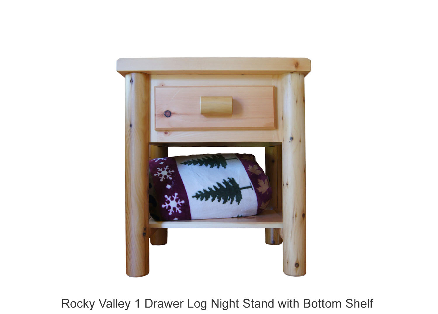 Rocky Valley 1 Drawer Log Night Stand with Bottom Shelf