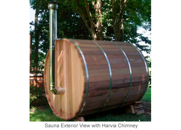 Barrel sauna wood back chimney