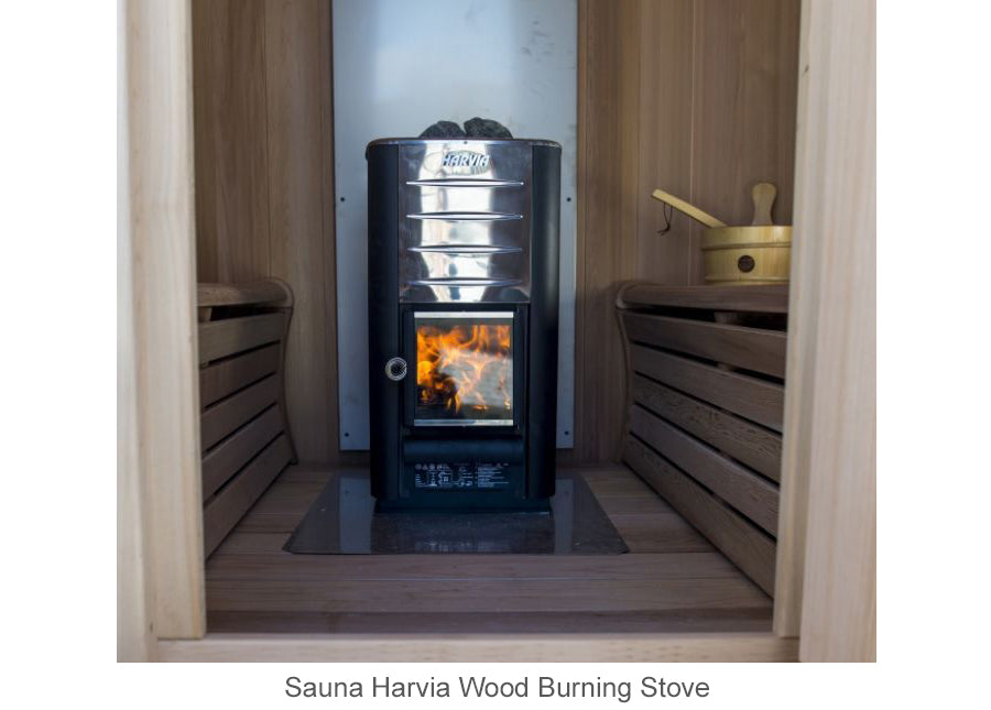 Wood interior heater for barrel sauna