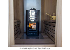 Interior burning wood stove for sauna