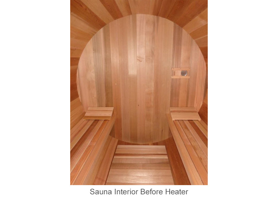 Interior view of a cedar outdoor barrel sauna