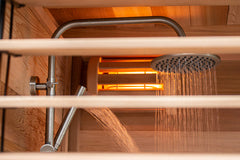 Knotty Cedar Pure Cube Outdoor Sauna with Shower